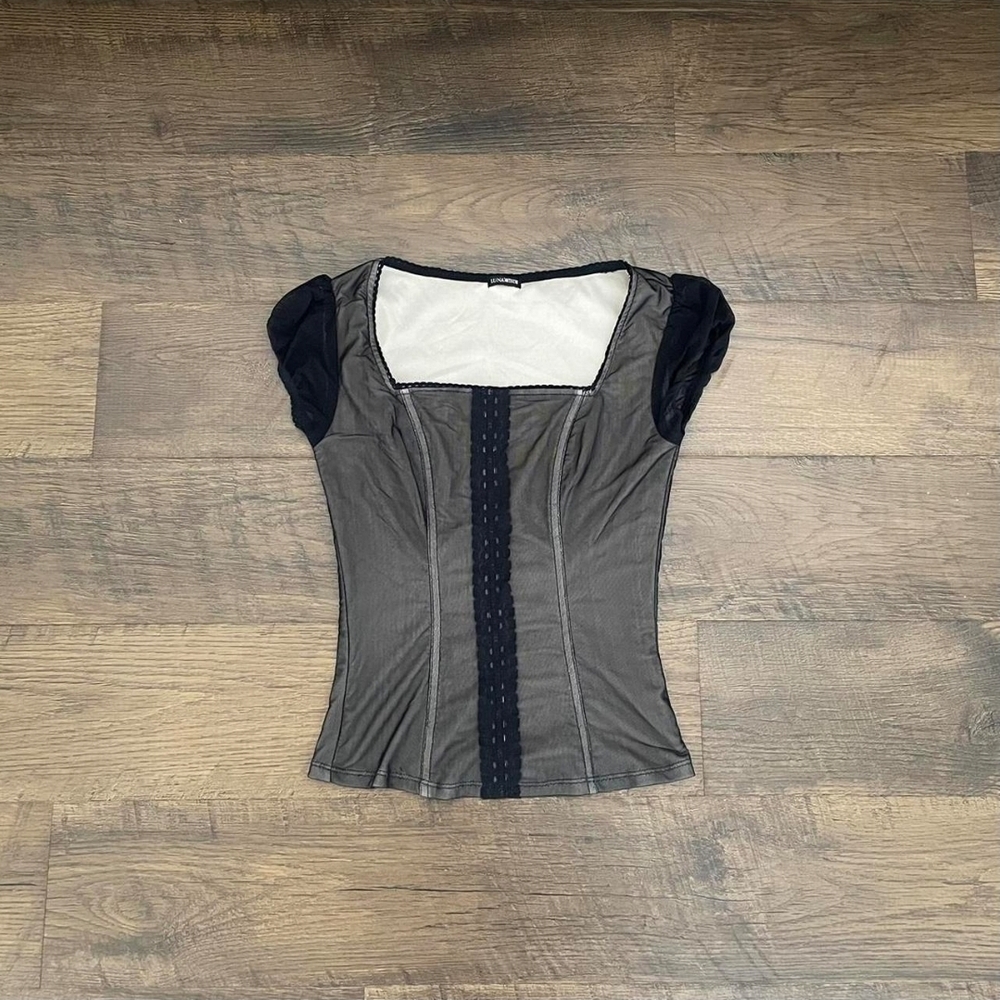 Vintage Lunachix Blouse - Black Mesh With Nude Lining - Cap Sleeve Corset Fit